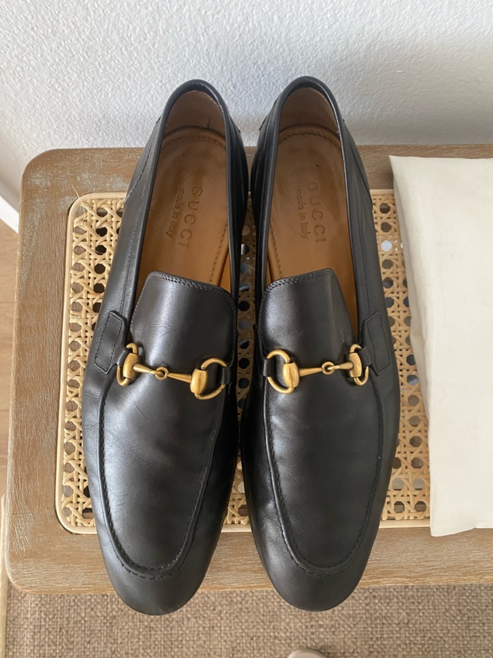 GUCCI Black Leather Horsebit Slip-On Loafers with dust bag